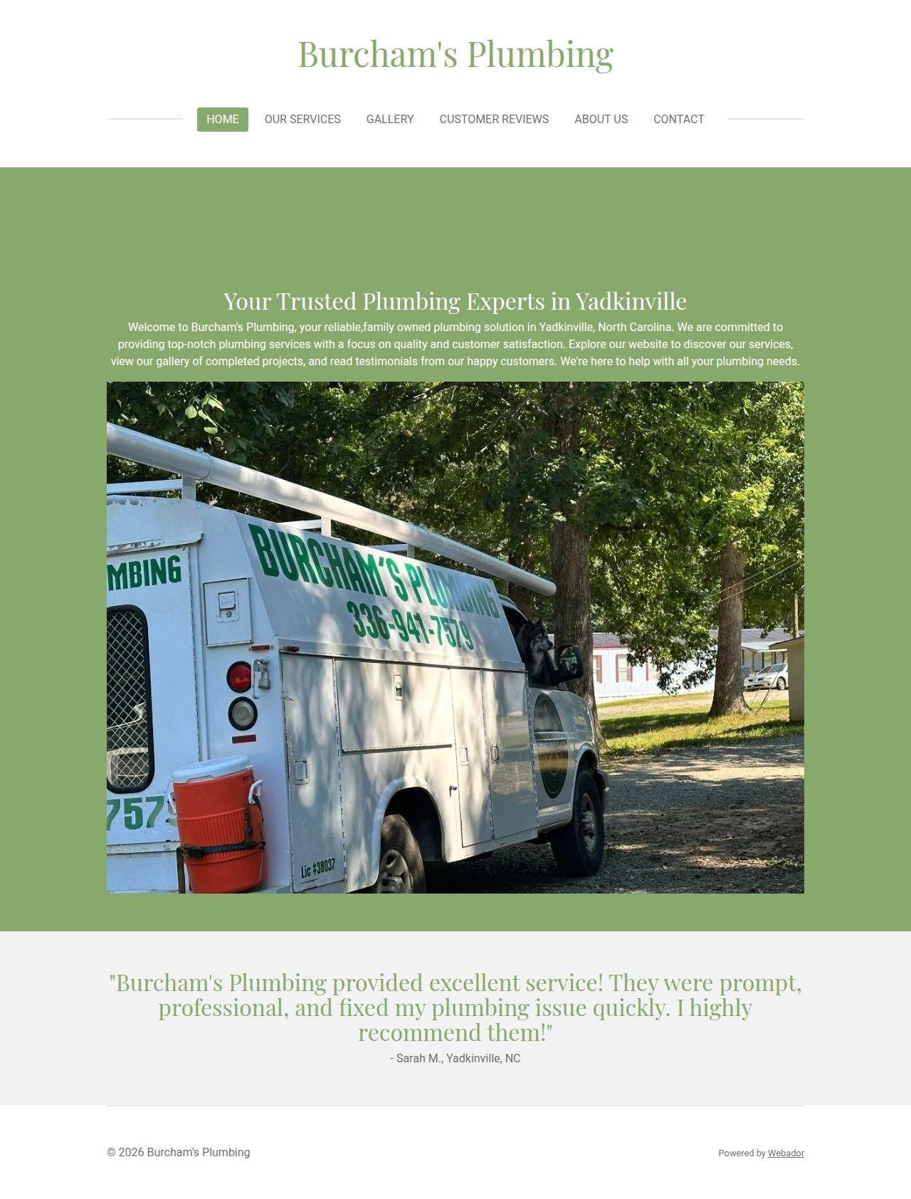 Burchams Plumbing Webador builder site before working with Koford Media