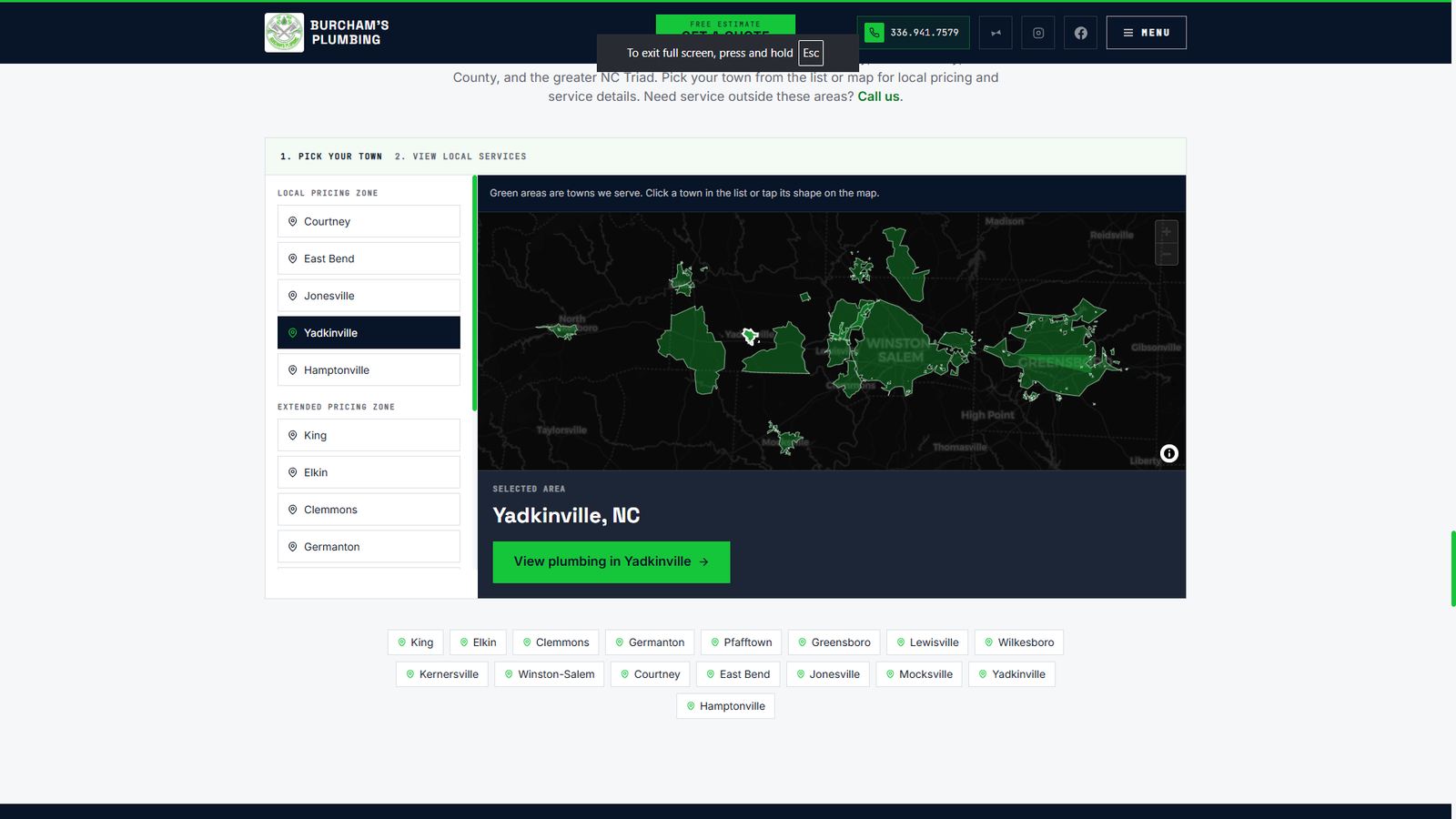Service coverage map across the Piedmont Triad