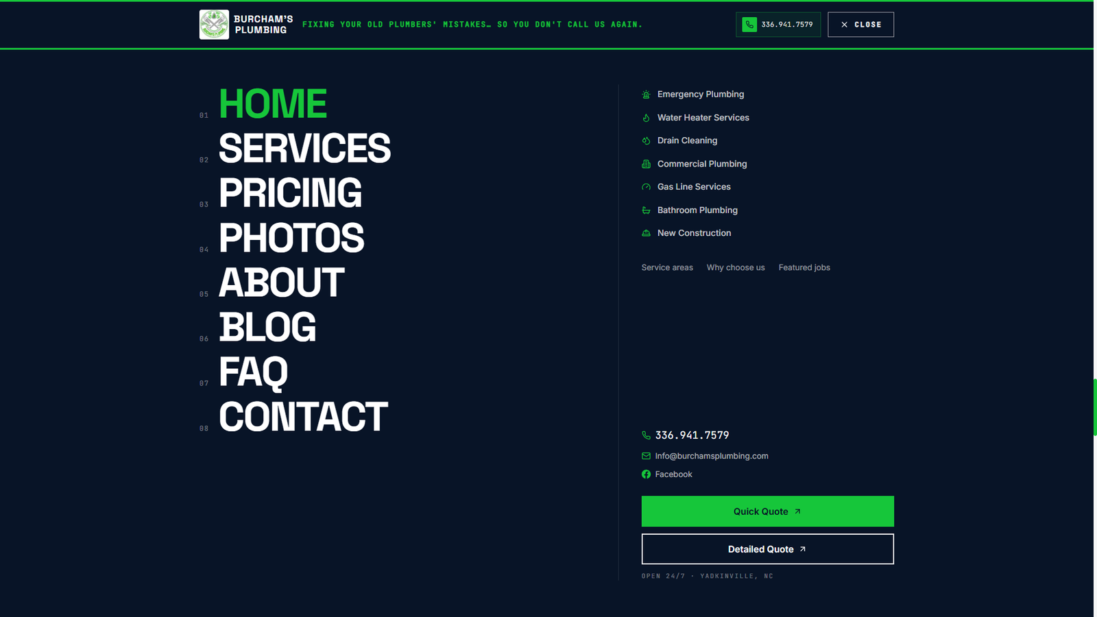 Burcham's Plumbing redesigned navigation