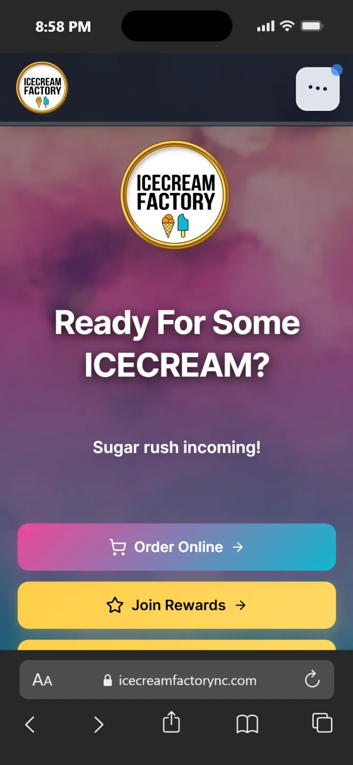 Ice Cream Factory mobile site preview