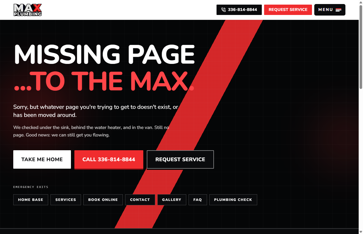 MAX Plumbing custom 404 page
