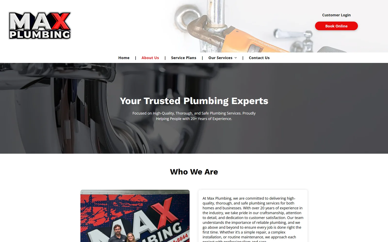 MAX Plumbing about page before the rebuild