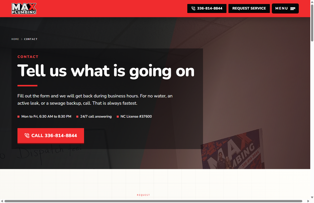 MAX Plumbing contact page