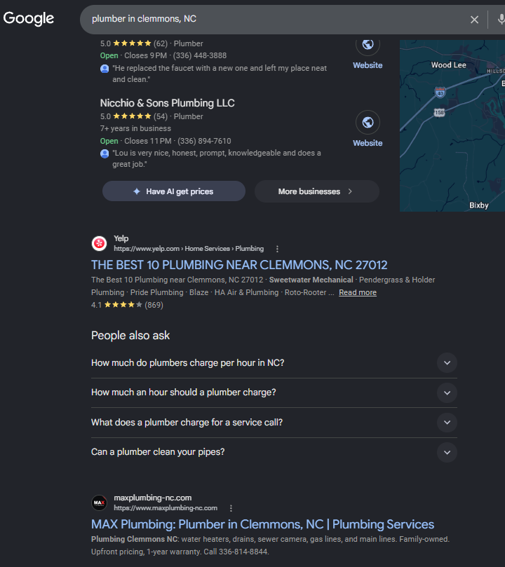 MAX Plumbing search result proof