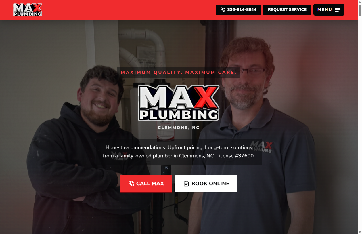 MAX Plumbing homepage