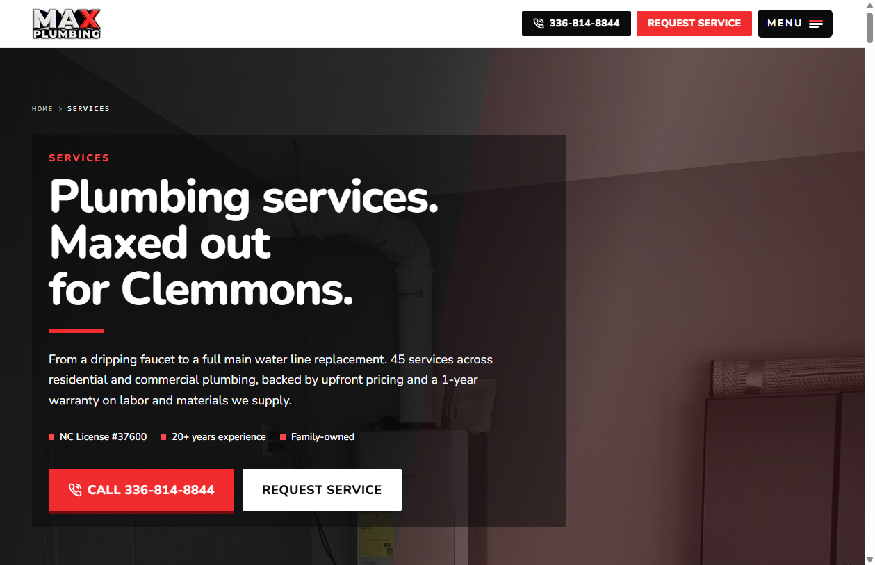 MAX Plumbing services page