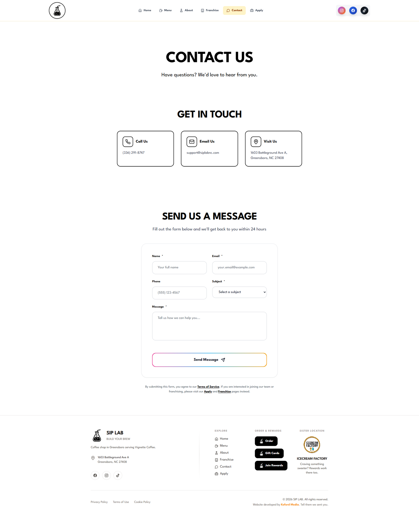 SIP LAB contact page