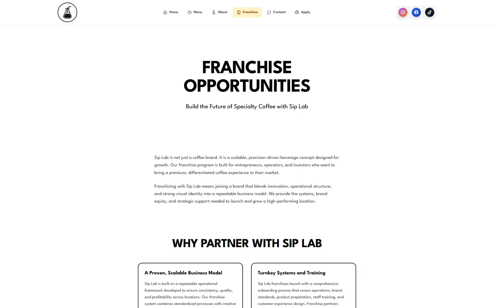 SIP LAB franchise page