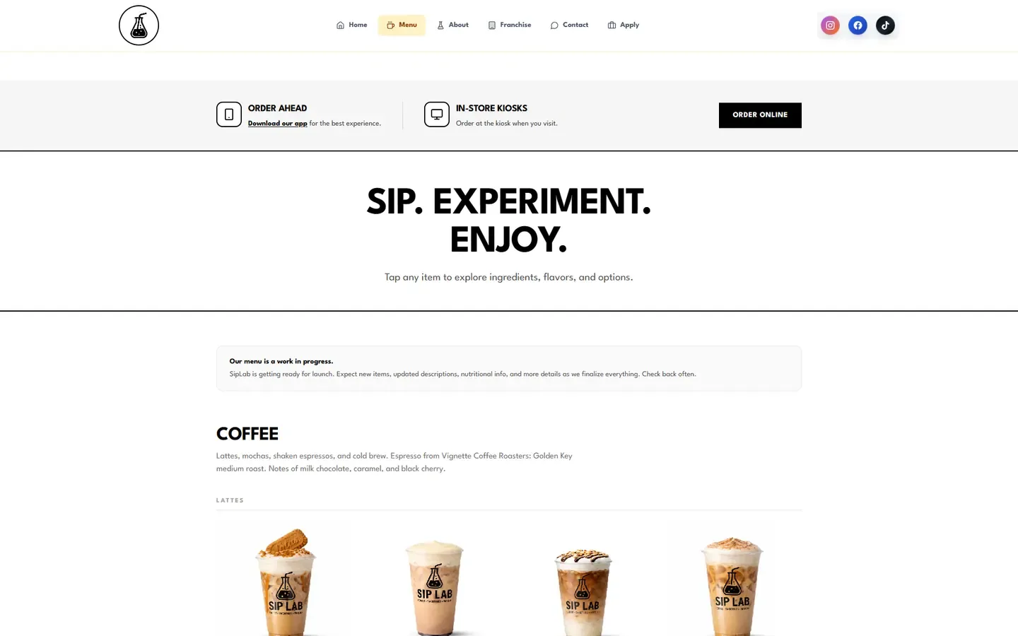 SIP LAB menu page