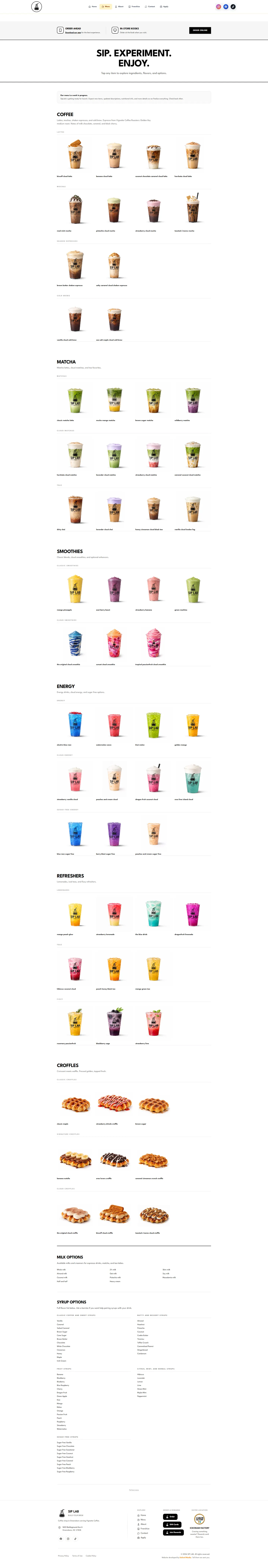 SIP LAB menu page