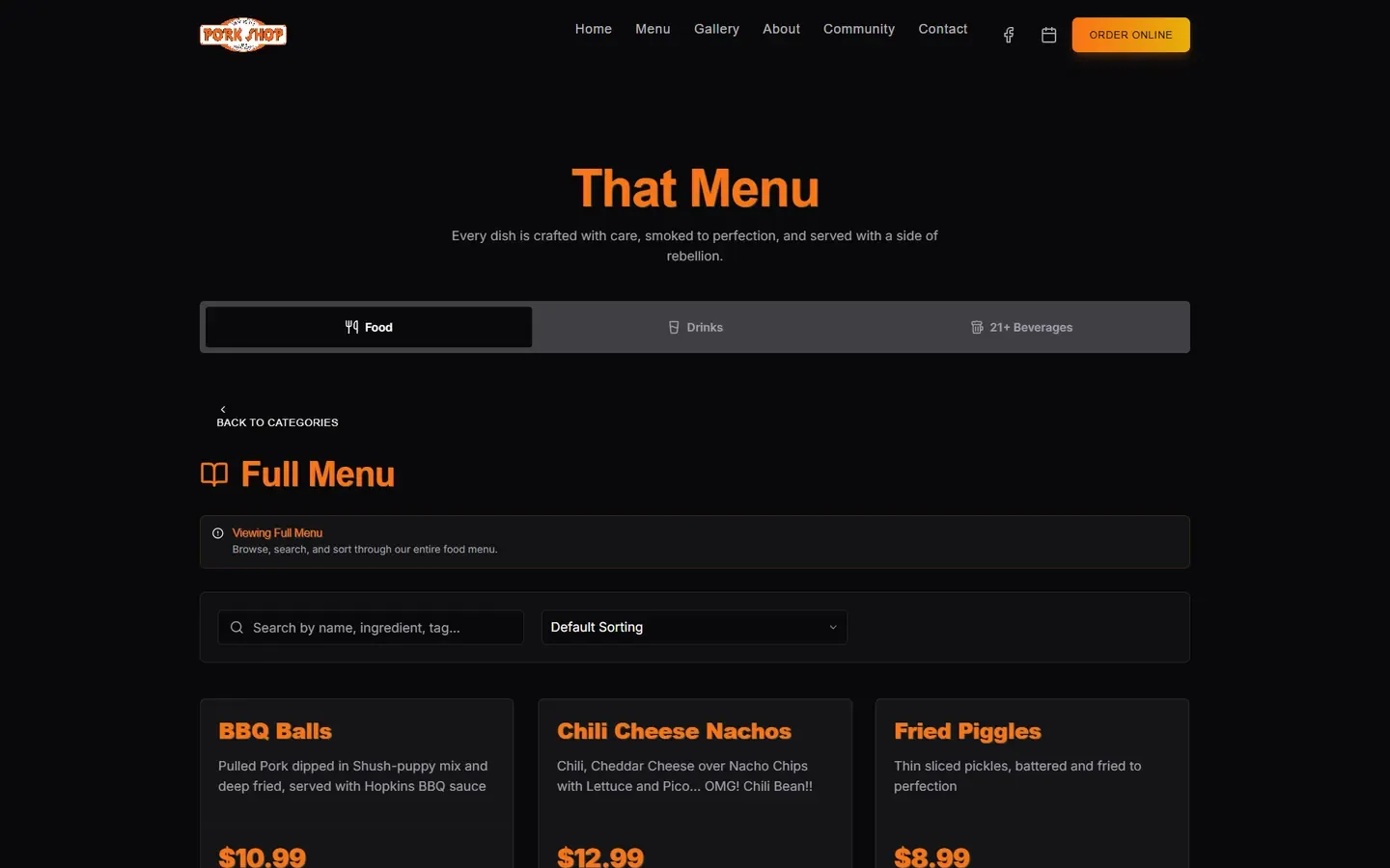 That Little Pork Shop menu page