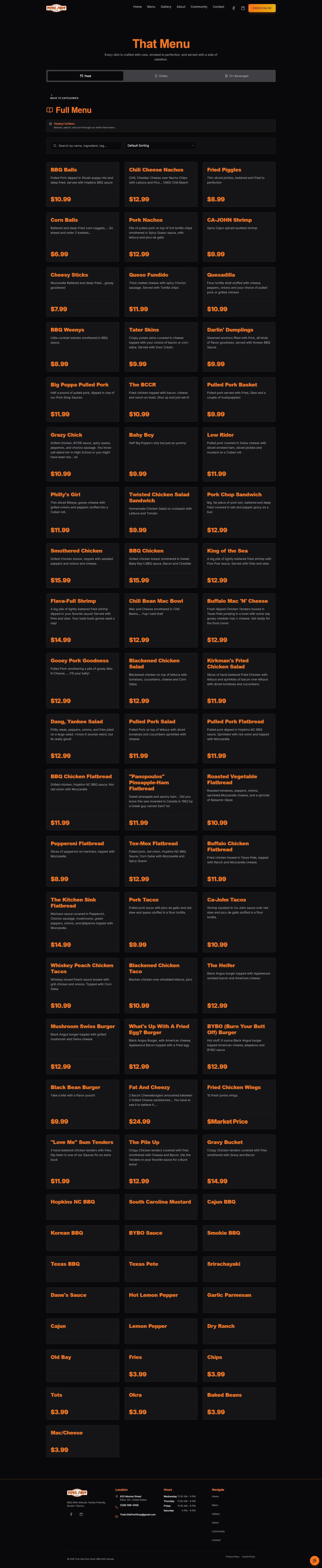 That Little Pork Shop menu page