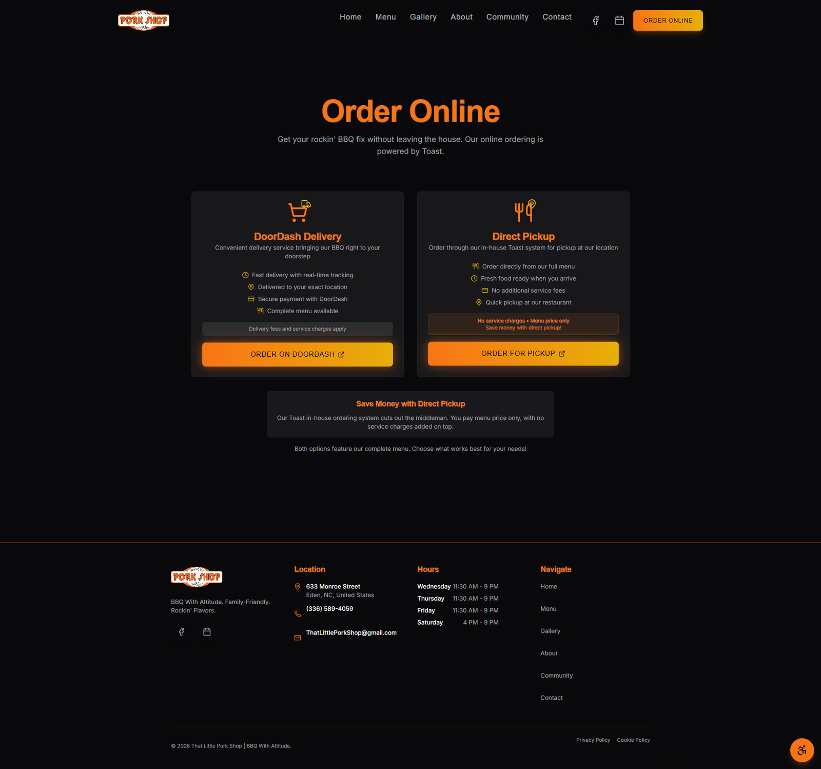 That Little Pork Shop order page